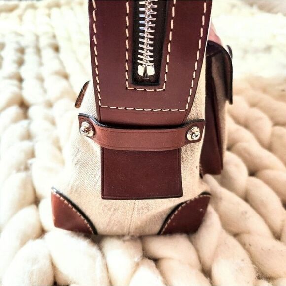 Dooney & Bourke Neutral Canvas Double Push Lock Pocket Satchel, 7.5x13x5 - Picture 4 of 10